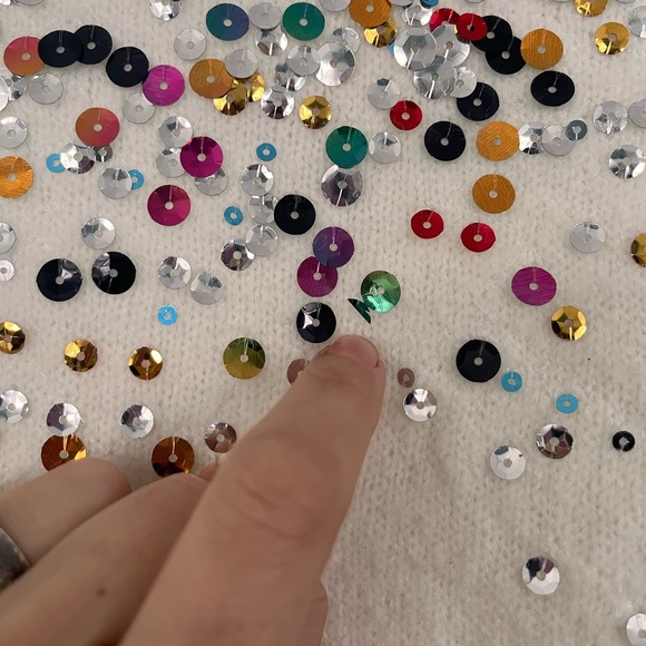 Colorful Sequin Embellished White Sweater by designer Airoldi - Picture 7 of 14